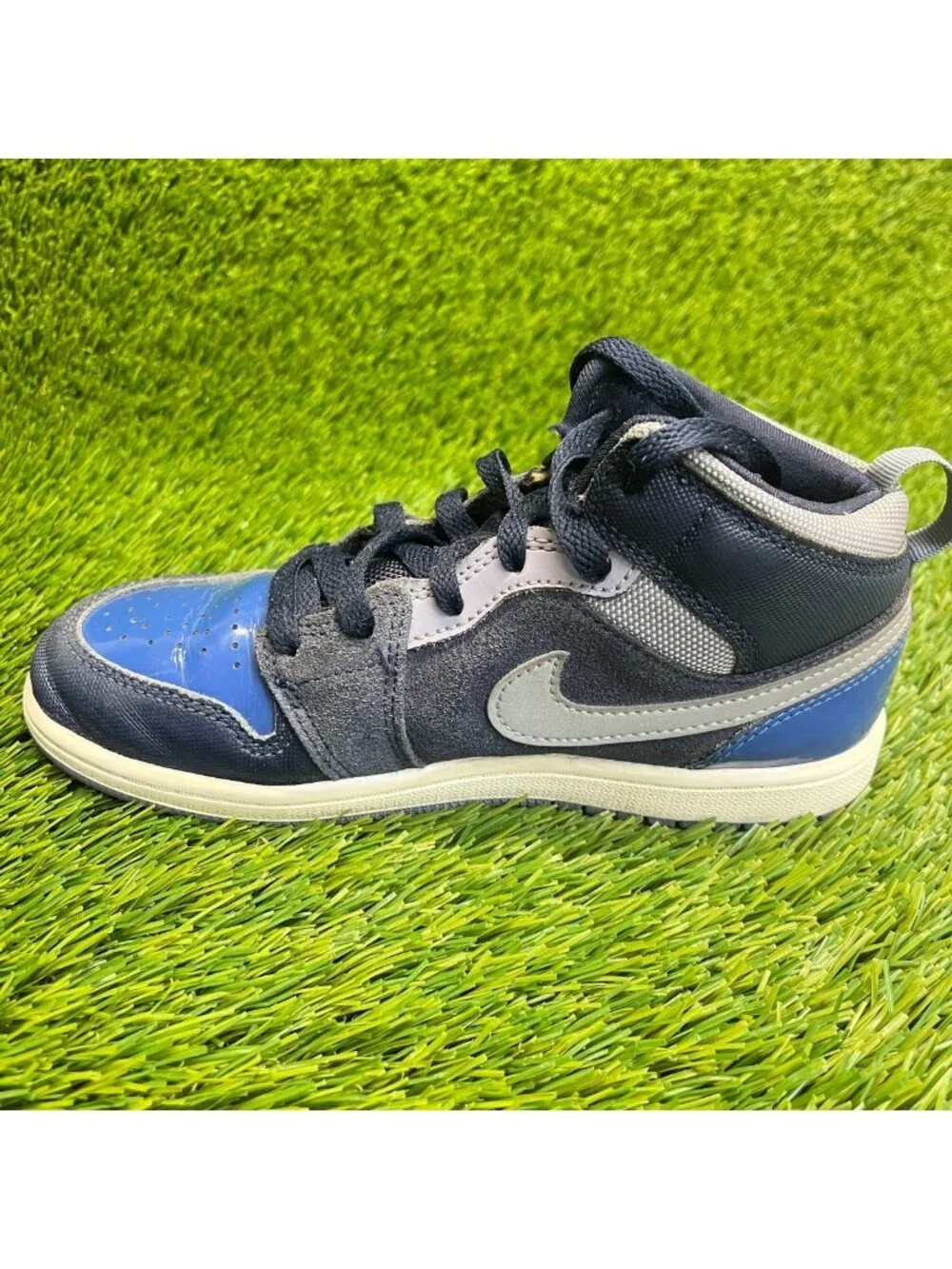 Nike Air Jordan 1 Mid SE Craft PS Boys Size 2Y Blue Basketball Shoes Sneakers